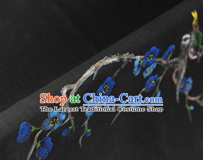 China Classical Printing Plum Bird Pattern Silk Fabric Traditional Black Jacquard Satin Cheongsam Cloth
