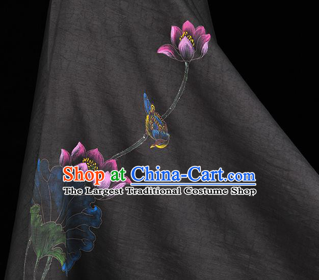 China Classical Printing Lotus Pattern Silk Fabric Traditional Black Jacquard Satin Cheongsam Cloth