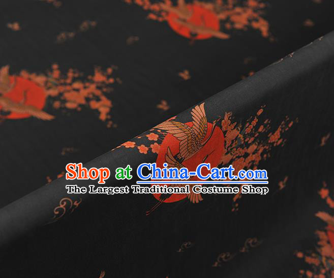 Chinese Cheongsam Silk Fabric Classical Crane Plum Pattern Black Gambiered Guangdong Gauze Traditional Silk Drapery
