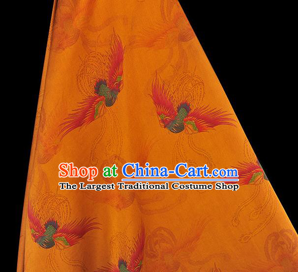 Chinese Classical Phoenix Pattern Gambiered Guangdong Gauze Cheongsam Silk Fabric Traditional Yellow Silk Drapery