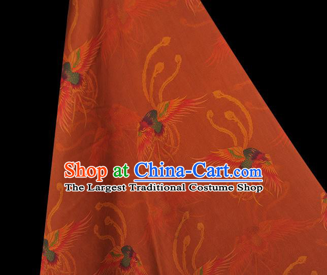 Chinese Traditional Rust Red Silk Drapery Classical Phoenix Pattern Gambiered Guangdong Gauze Cheongsam Silk Fabric