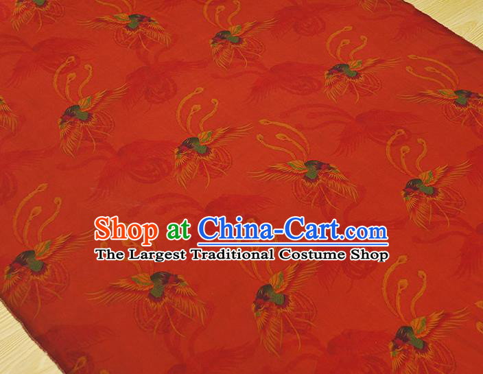 Chinese Traditional Red Silk Drapery Classical Phoenix Pattern Gambiered Guangdong Gauze Cheongsam Jacquard Satin Fabric