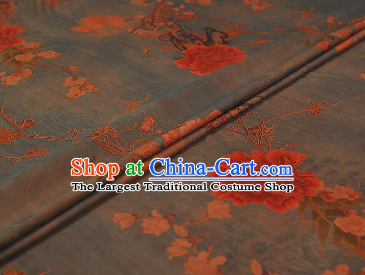 Chinese Cheongsam Cloth Fabric Classical Peony Butterfly Pattern Gambiered Guangdong Gauze Traditional Grey Silk Drapery