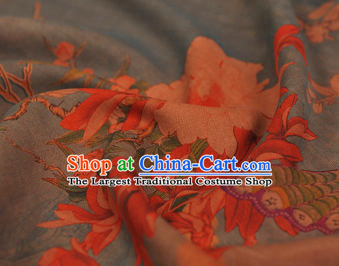 Chinese Cheongsam Cloth Fabric Classical Peony Butterfly Pattern Gambiered Guangdong Gauze Traditional Grey Silk Drapery