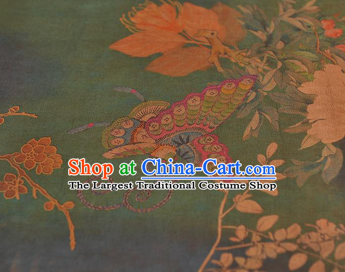 Chinese Classical Peony Butterfly Pattern Green Gambiered Guangdong Gauze Traditional Silk Drapery Cheongsam Cloth Fabric