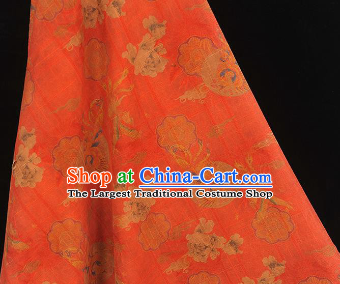 Chinese Cheongsam Red Cloth Fabric Traditional Silk Drapery Classical Phoenix Peony Pattern Gambiered Guangdong Gauze