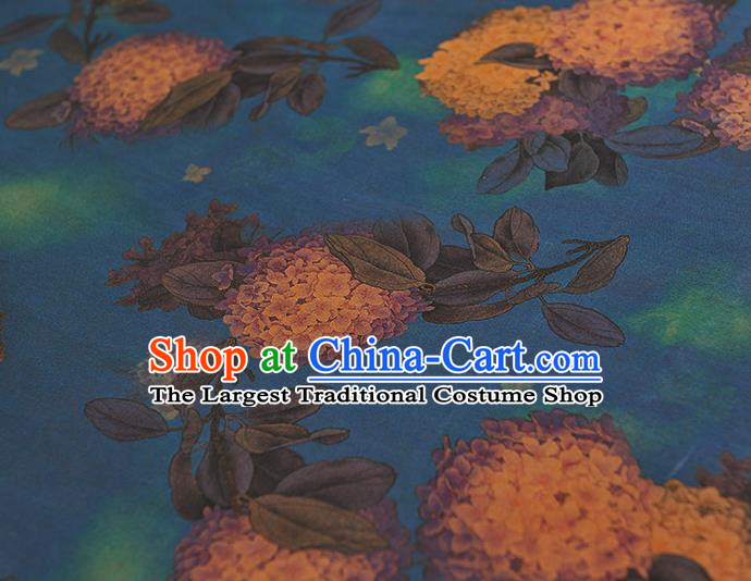 Chinese Classical Hydrangea Pattern Jacquard Satin Blue Gambiered Guangdong Gauze Traditional Cheongsam Cloth Silk Fabric