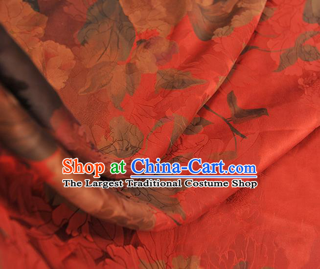 Chinese Classical Flowers Pattern Silk Fabric Cheongsam Cloth Traditional Red Gambiered Guangdong Gauze