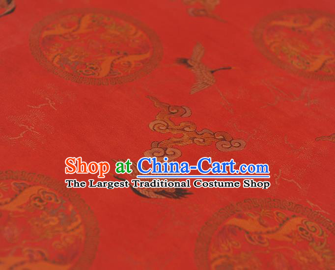 Chinese Classical Cloud Crane Pattern Silk Fabric Traditional Cheongsam Satin Cloth Red Gambiered Guangdong Gauze