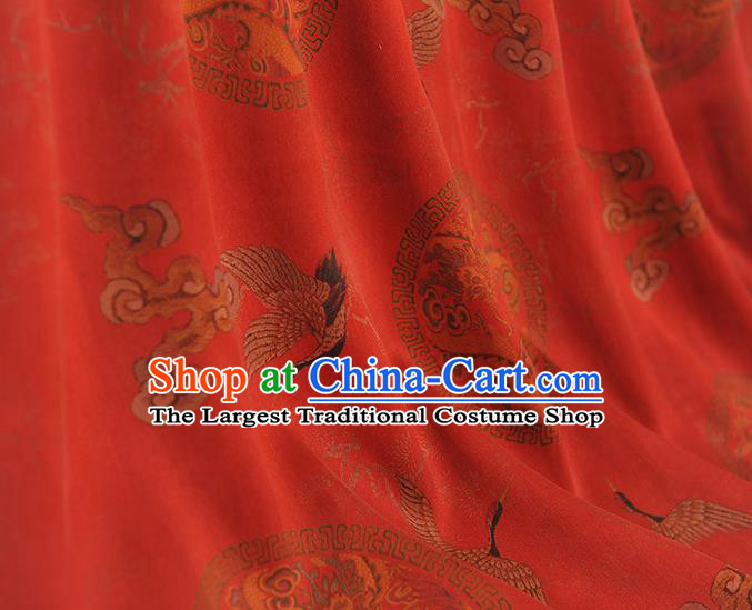 Chinese Classical Cloud Crane Pattern Silk Fabric Traditional Cheongsam Satin Cloth Red Gambiered Guangdong Gauze