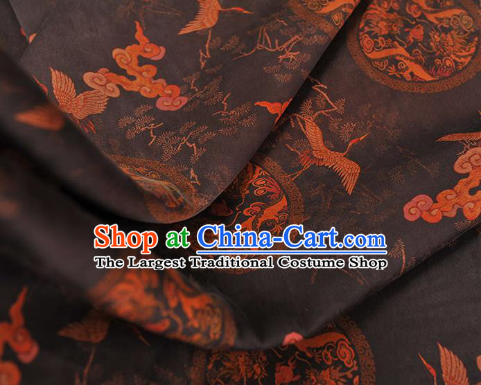 Chinese Traditional Cheongsam Satin Cloth Black Gambiered Guangdong Gauze Classical Cloud Crane Pattern Silk Fabric