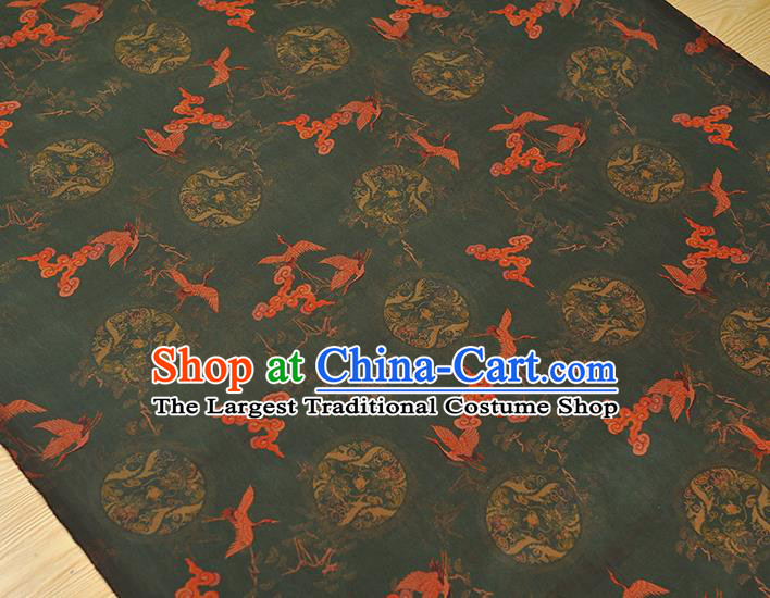 Chinese Deep Green Gambiered Guangdong Gauze Classical Cloud Crane Pattern Silk Fabric Traditional Cheongsam Satin Cloth