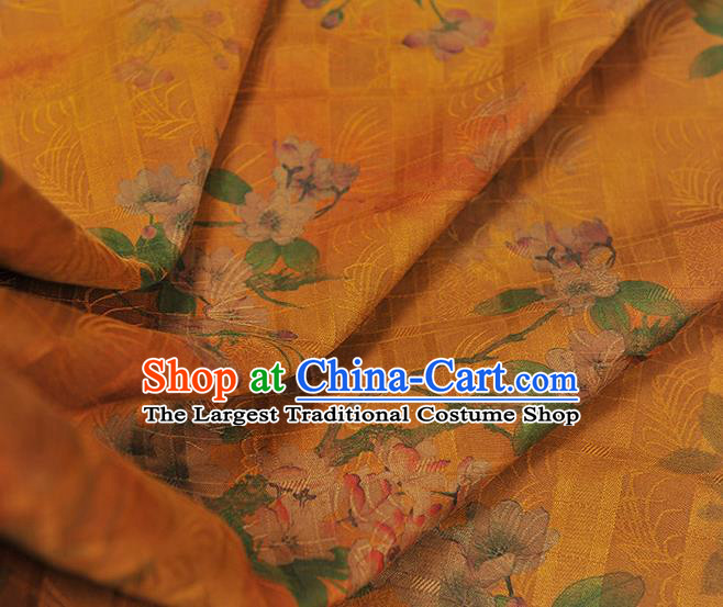 Chinese Traditional Yellow Silk Fabric Cheongsam Satin Cloth Classical Begonia Pattern Gambiered Guangdong Gauze