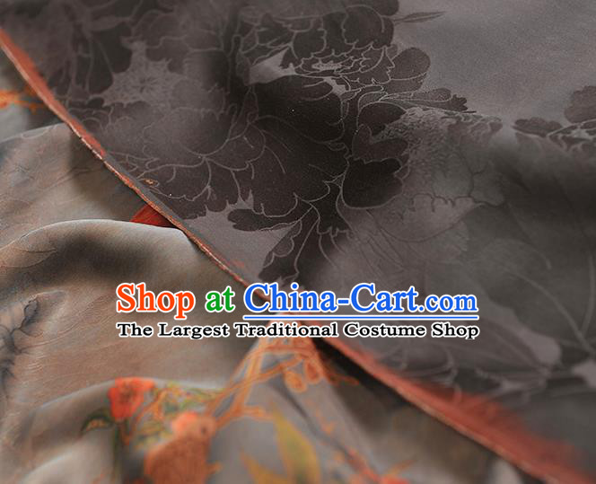 Chinese Traditional Cheongsam Satin Cloth Grey Gambiered Guangdong Gauze Classical Peony Butterfly Pattern Silk Fabric