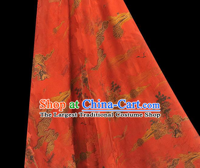 Chinese Red Gambiered Guangdong Gauze Fabric Traditional Cheongsam Satin Cloth Classical Cloud Pattern Silk