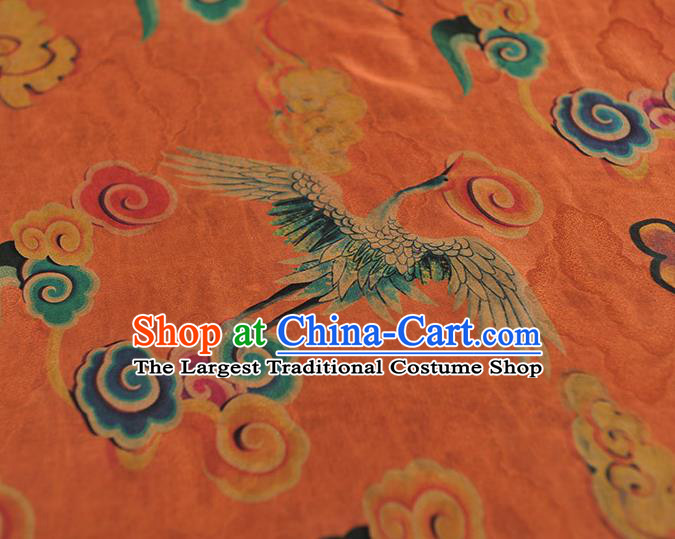 Chinese Jacquard Fabric Traditional Cheongsam Orange Satin Cloth Gambiered Guangdong Gauze Classical Cloud Crane Pattern Silk