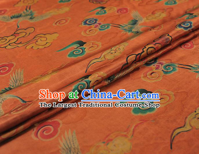 Chinese Jacquard Fabric Traditional Cheongsam Orange Satin Cloth Gambiered Guangdong Gauze Classical Cloud Crane Pattern Silk