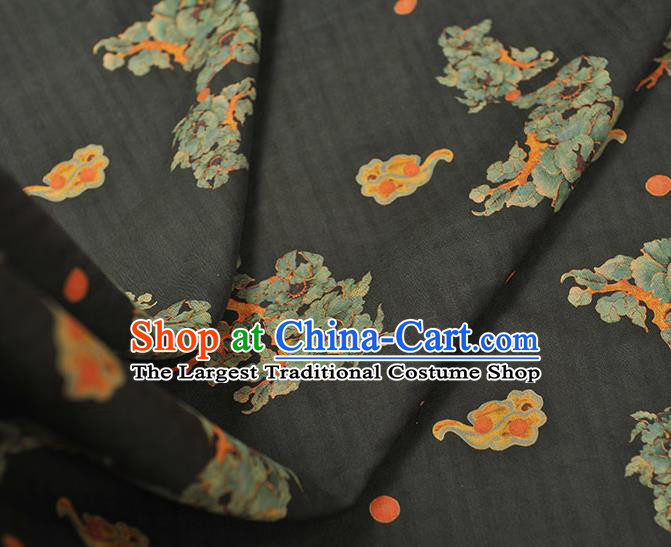 Chinese Classical Flowers Pattern Silk Fabric Traditional Cheongsam Jacquard Cloth Black Gambiered Guangdong Gauze