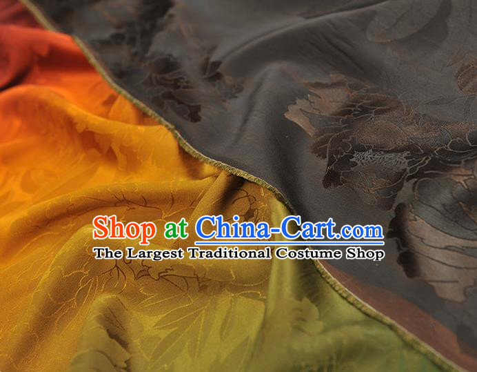 Chinese Gradient Yellow Jacquard Satin Cloth Classical Peony Pattern Silk Fabric Traditional Cheongsam Gambiered Guangdong Gauze