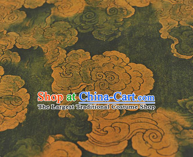 Chinese Classical Cloud Pattern Silk Fabric Traditional Cheongsam Gambiered Guangdong Gauze Dark Green Cloth