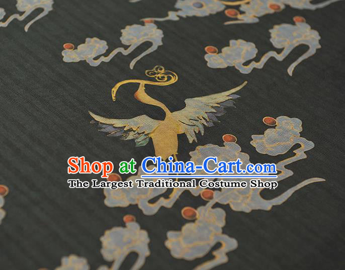 Chinese Black Cloth Traditional Cheongsam Gambiered Guangdong Gauze Classical Cloud Crane Pattern Silk Fabric