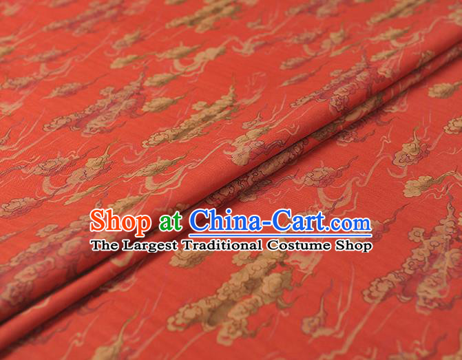 Chinese Traditional Cheongsam Cloth Red Gambiered Guangdong Gauze Classical Clouds Pattern Silk Fabric