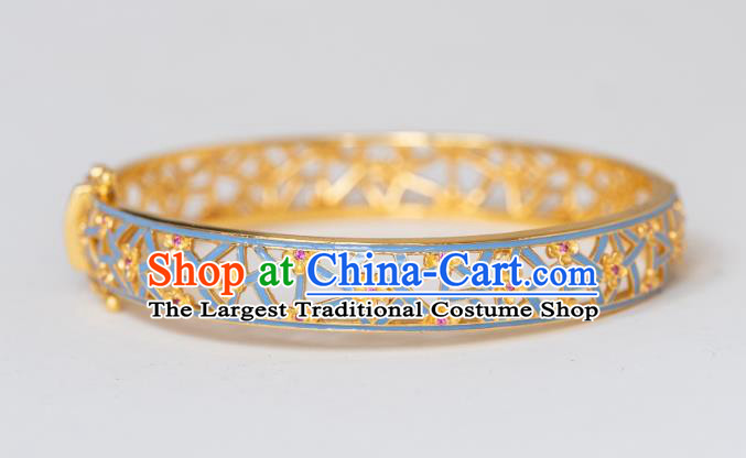 Chinese Traditional Ming Dynasty Gilding Plum Blossom Bracelet Ancient Palace Lady Enamel Jewelry Accessories