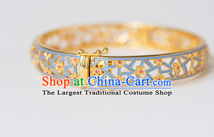 Chinese Traditional Ming Dynasty Gilding Plum Blossom Bracelet Ancient Palace Lady Enamel Jewelry Accessories