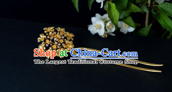 China Ancient Court Lady Hair Stick Ming Dynasty Gilding Viburnum Tassel Hairpin Traditional Hair Accessories