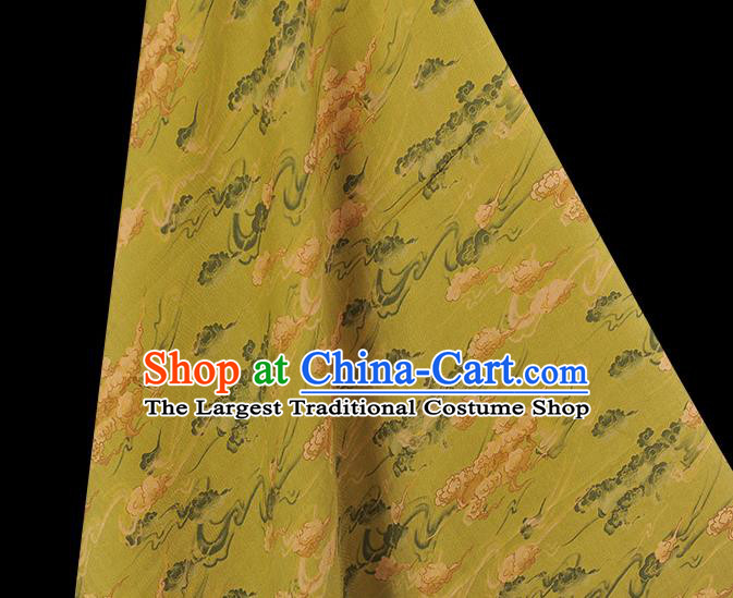 Chinese Classical Clouds Pattern Silk Fabric Traditional Cheongsam Cloth Light Green Gambiered Guangdong Gauze