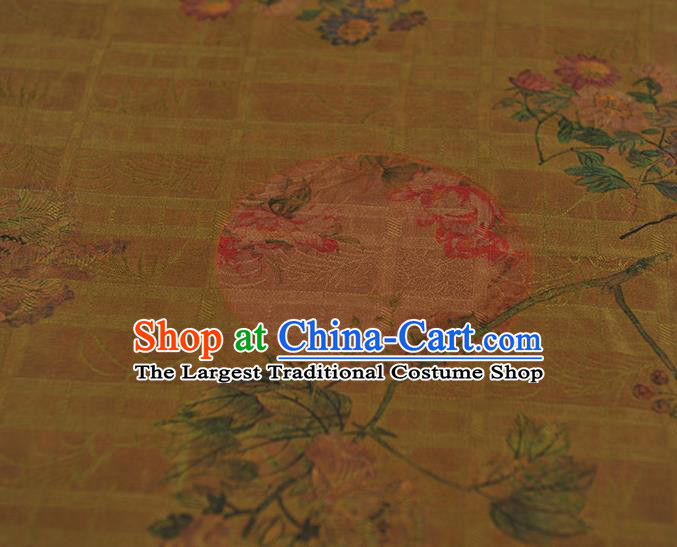 Chinese Cloth Classical Flowers Pattern Silk Fabric Traditional Cheongsam Olive Green Gambiered Guangdong Gauze