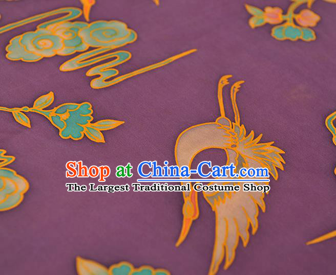 Chinese Traditional Gambiered Guangdong Gauze Classical Crane Flower Pattern Silk Fabric Cheongsam Purple Satin Cloth