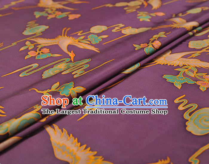 Chinese Traditional Gambiered Guangdong Gauze Classical Crane Flower Pattern Silk Fabric Cheongsam Purple Satin Cloth