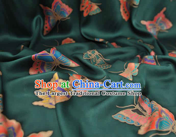 Chinese Traditional Deep Green Gambiered Guangdong Gauze Cheongsam Satin Cloth Classical Butterfly Pattern Silk Fabric
