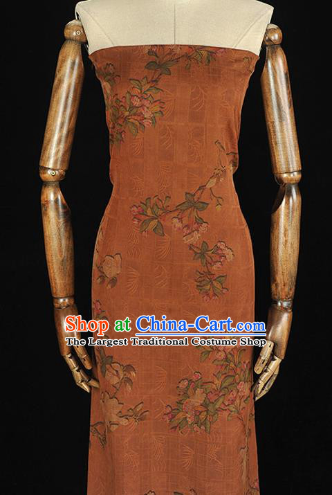 Chinese Classical Begonia Pattern Silk Fabric Traditional Cheongsam Cloth Brown Gambiered Guangdong Gauze