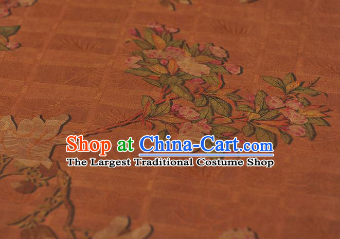 Chinese Classical Begonia Pattern Silk Fabric Traditional Cheongsam Cloth Brown Gambiered Guangdong Gauze