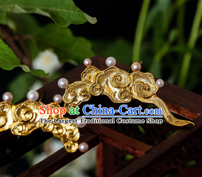 China Ancient Empress Gilding Clouds Hair Stick Song Dynasty Gilding Hairpin Traditional Court Queen Hair Accessories