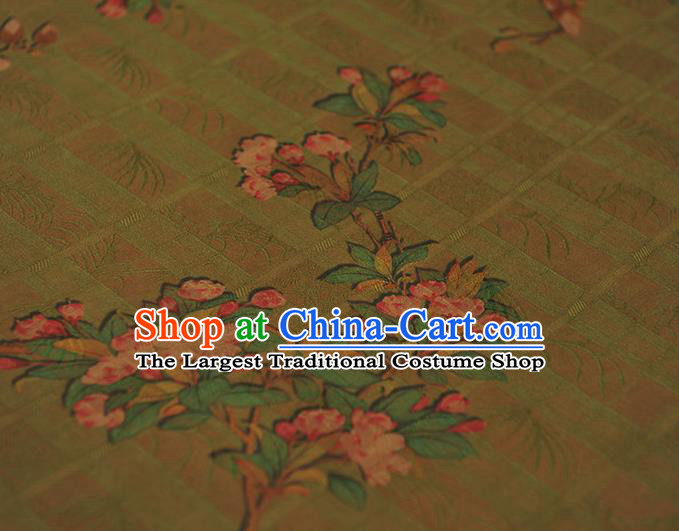 Chinese Traditional Cheongsam Cloth Green Gambiered Guangdong Gauze Classical Begonia Pattern Silk Fabric