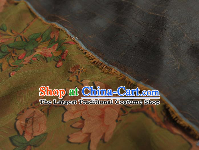 Chinese Traditional Cheongsam Cloth Green Gambiered Guangdong Gauze Classical Begonia Pattern Silk Fabric