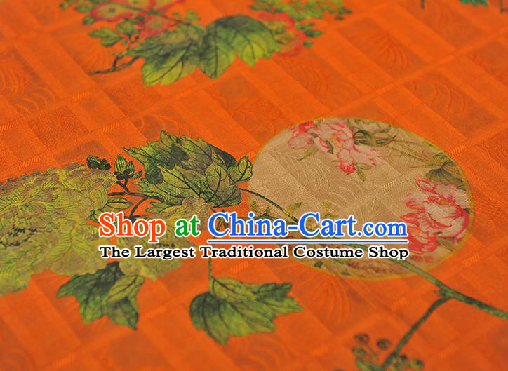 Chinese Traditional Cheongsam Orange Gambiered Guangdong Gauze Cloth Classical Flowers Pattern Silk Fabric
