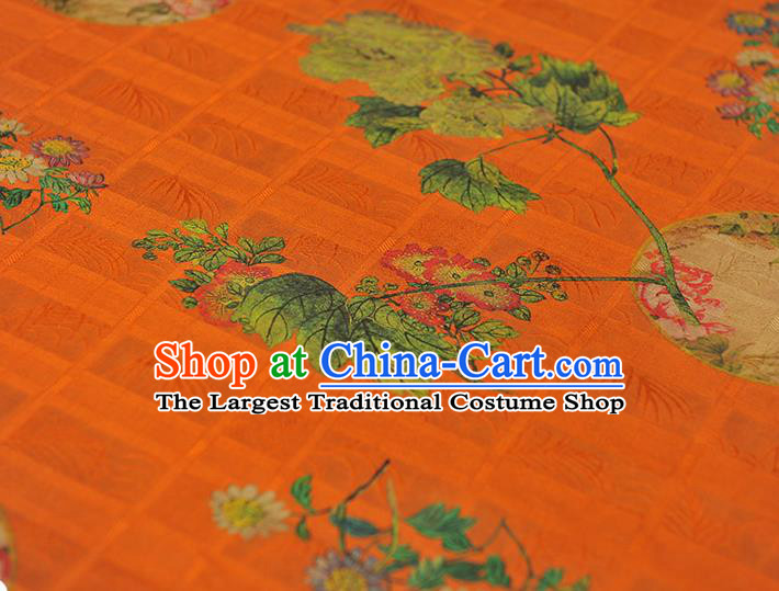 Chinese Traditional Cheongsam Orange Gambiered Guangdong Gauze Cloth Classical Flowers Pattern Silk Fabric