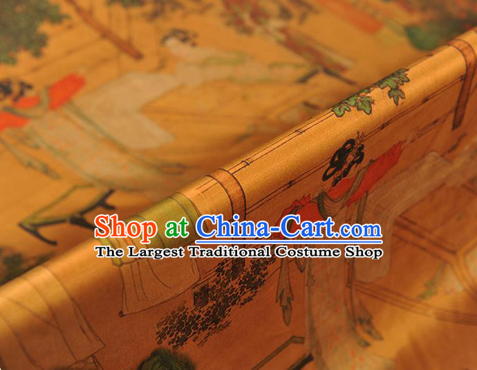Chinese Traditional Ginger Gambiered Guangdong Gauze Classical Beauty Pattern Silk Fabric Cheongsam Satin Cloth