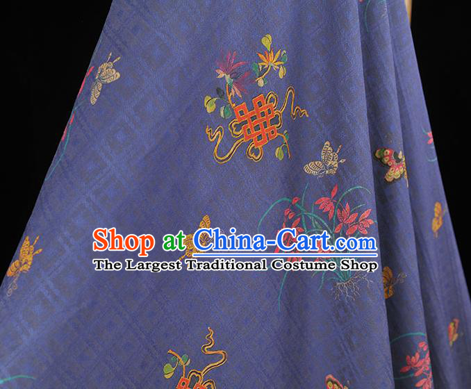 Chinese Traditional Violet Gambiered Guangdong Gauze Classical Orchids Butterfly Pattern Silk Fabric Cheongsam Jacquard Cloth