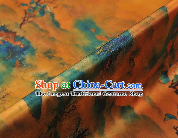 Chinese Cheongsam Classical Mountain Perch Pattern Satin Cloth Traditional Gambiered Guangdong Gauze Jacquard Ginger Silk Fabric