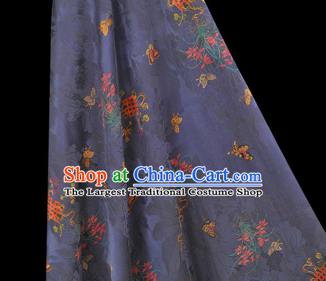 Chinese Classical Butterfly Orchids Pattern Purple Satin Cloth Traditional Jacquard Silk Fabric Cheongsam Gambiered Guangdong Gauze