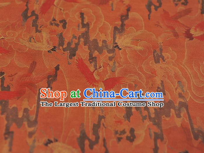 Chinese Classical Cranes Pattern Rust Red Cloth Cheongsam Gambiered Guangdong Gauze Traditional Silk Fabric