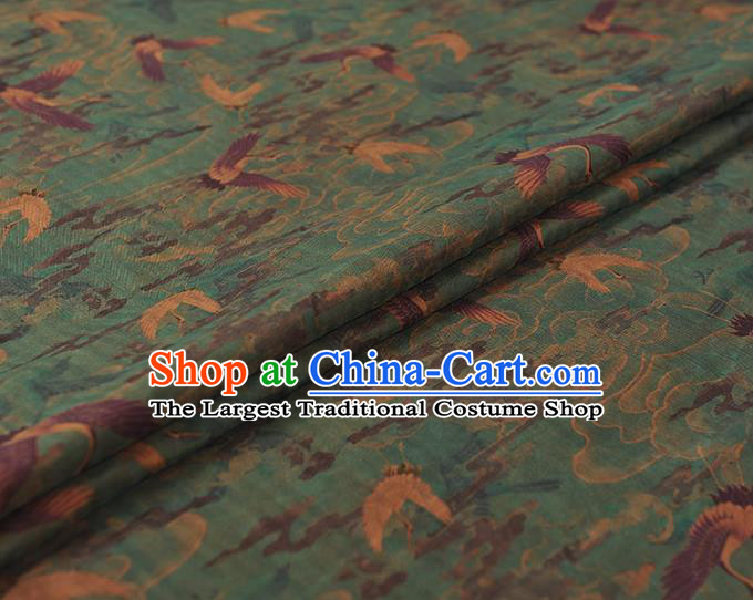 Chinese Traditional Silk Fabric Classical Cranes Pattern Blue Cloth Cheongsam Gambiered Guangdong Gauze