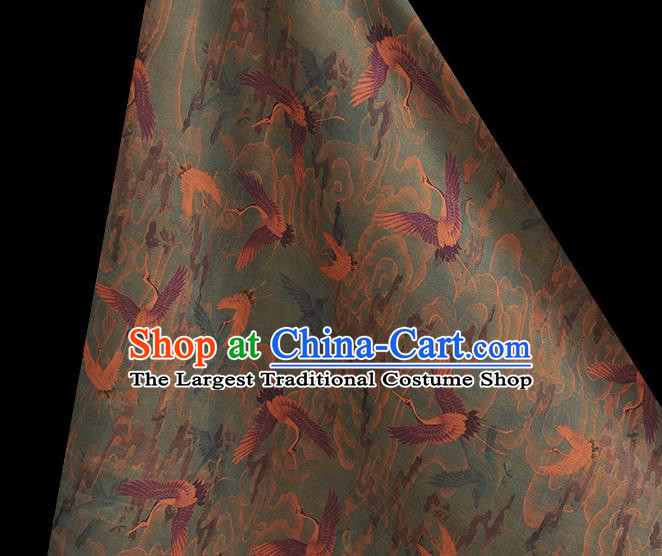 Chinese Classical Cranes Pattern Cloth Cheongsam Gambiered Guangdong Gauze Traditional Navy Silk Fabric