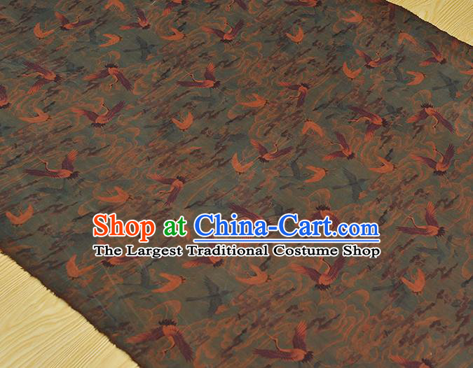 Chinese Classical Cranes Pattern Cloth Cheongsam Gambiered Guangdong Gauze Traditional Navy Silk Fabric