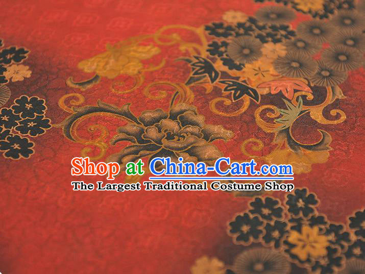 Chinese Traditional Cheongsam Red Silk Fabric Gambiered Guangdong Gauze Classical Apricot Blossom Pattern Cloth